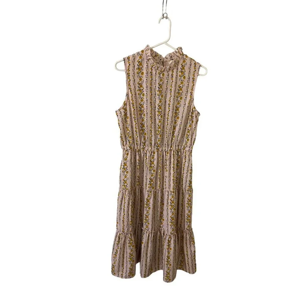 Melloday Women's Yellow Floral Teirred Midi Sleeveless Dress - Large - Picture 2 of 13